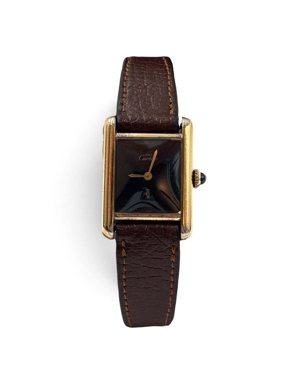 Must de Cartier Tank Vermeil Black Dial Watch 21mm
